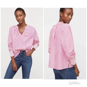 J. Crew Smocked cuff Stripped Popover Top